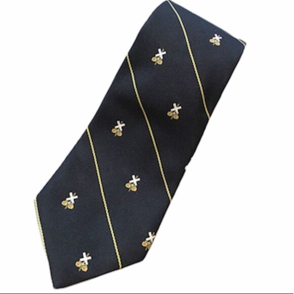 Alynn Neckwear Railroad Crossing Tie Navy Blue Yellow - Picture 1 of 3
